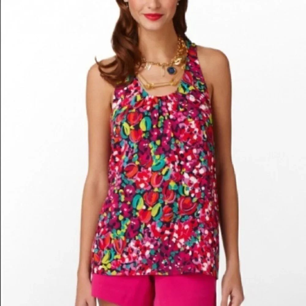 Lilly Pulitzer Ruffle Racerback Tank Top in Wild Confetti Size Medium